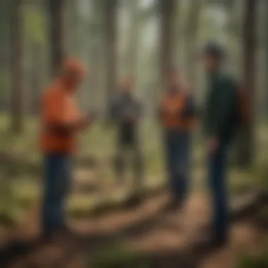 A professional discussing forestry management strategies with a team in a field setting