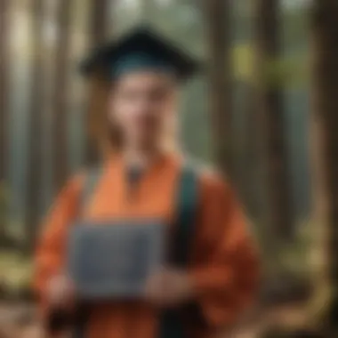 A graduate holding a diploma in a natural environment, representing career readiness