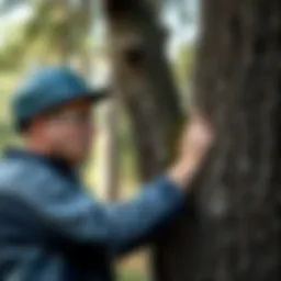 A professional arborist assessing a tree's health and structure