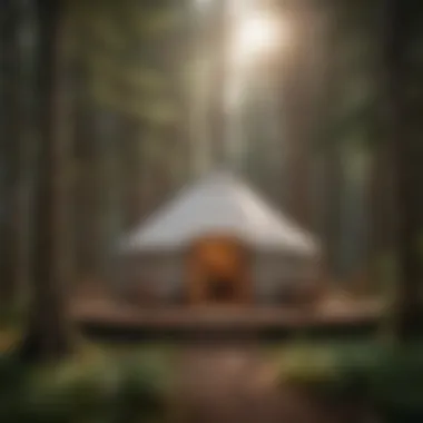 Cozy yurt nestled in a tranquil forest setting