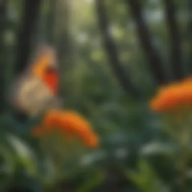 Biodiversity scene featuring orange butterfly milkweed among other flora