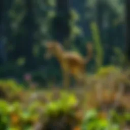 A vibrant forest ecosystem showcasing diverse flora and fauna
