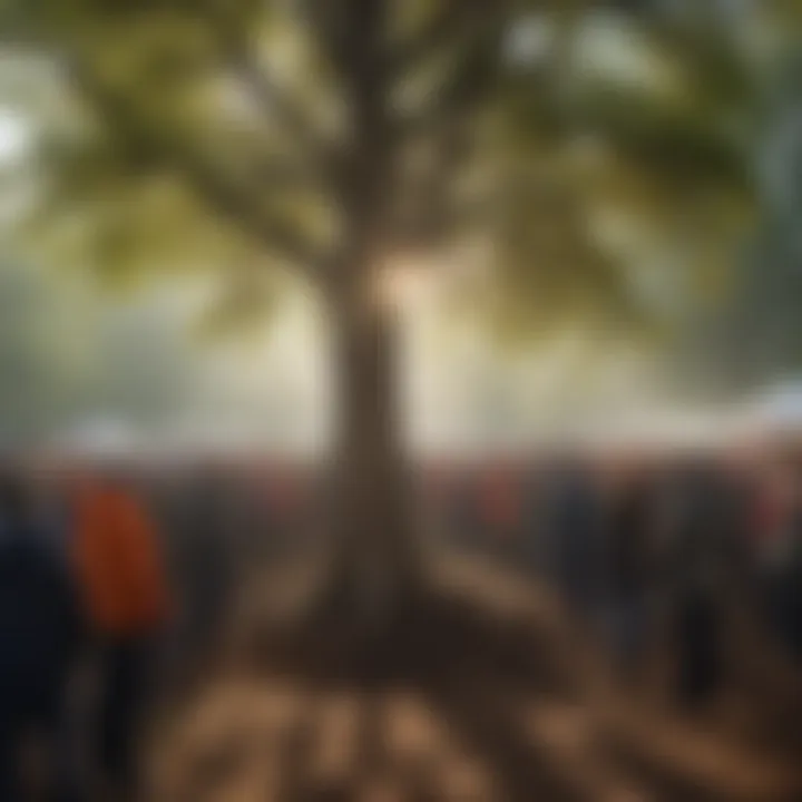 A vibrant tree planting ceremony in a community park