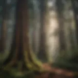 A majestic redwood forest showcasing towering trees and lush undergrowth.