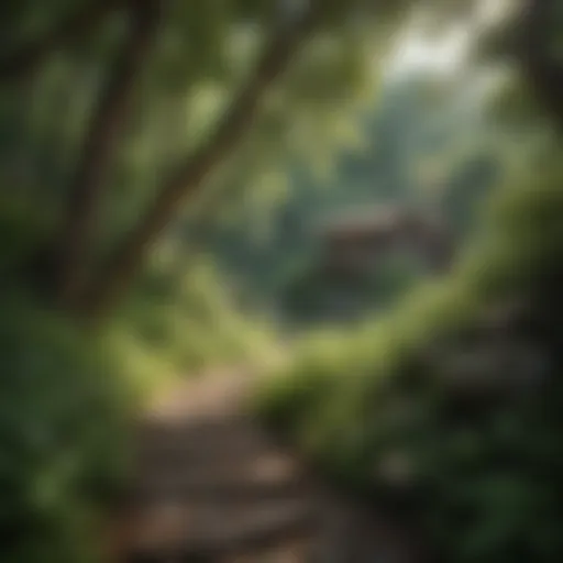 A serene view of the Rock House Trail winding through lush greenery