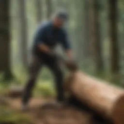 A technician demonstrating log sawing techniques with precision tools.