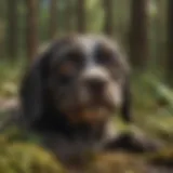 Close-up view of springer poo in a forest setting, highlighting its texture and organic components.