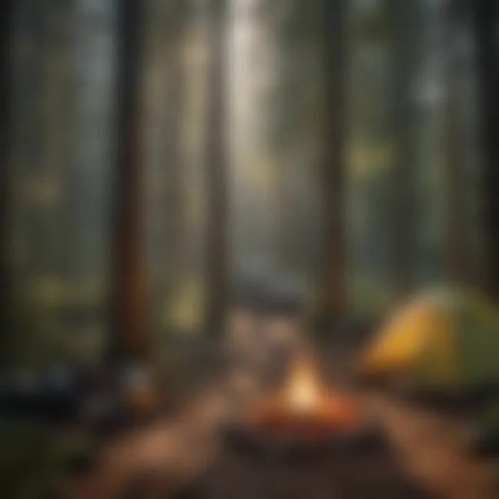 A backpacker setting up camp in a bear-aware manner
