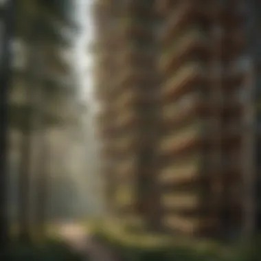 Sustainability in Wooden Architecture An illustration depicting the sustainability benefits of wooden skyscrapers