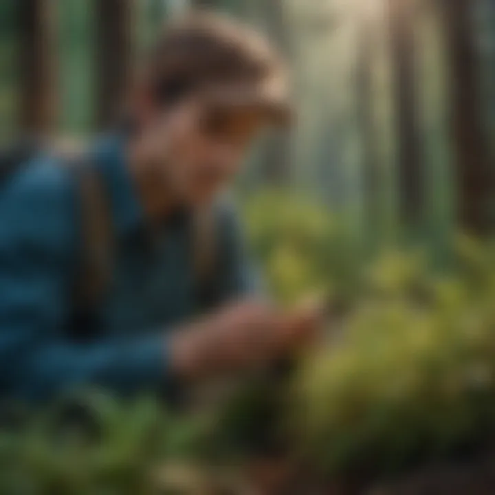 Ecologist studying weed species in a forest