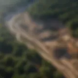 Aerial view of a reclaimed mining site showcasing restored vegetation and landscape integration