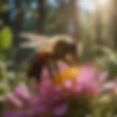 A close-up view of a honeybee collecting nectar