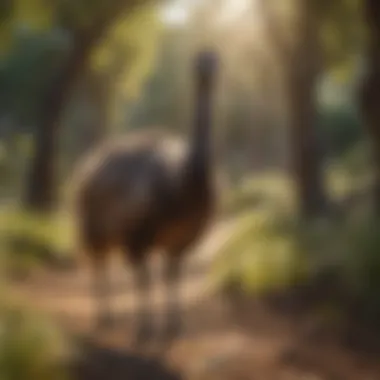 A vibrant emu in a lush farm environment, showcasing its natural habitat and healthy living conditions.