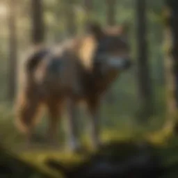 A dense forest habitat where wolves thrive, showcasing diverse flora.