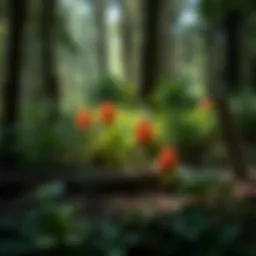 Forest with diverse plant life affected by pesticides