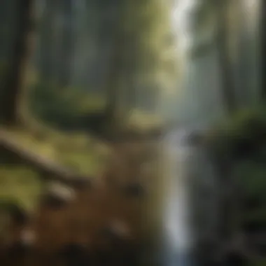 The Vital Connection Between Water and Forest Life A tranquil scene of a forest stream, emphasizing the connection between water and forest health