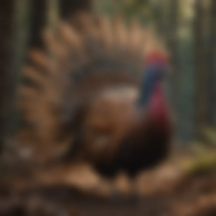 Close-up of a wild turkey displaying its unique plumage