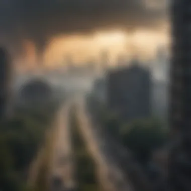 Urban Skyline Under Pollution Dramatic view of urban skyline under a haze of air pollution