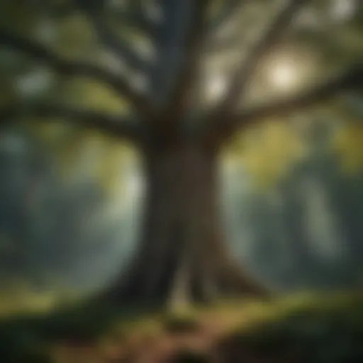 An ancient tree standing tall in a lush forest, representing ecological significance