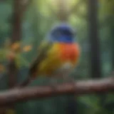 A vibrant songbird perched on a branch, showcasing its colorful plumage.