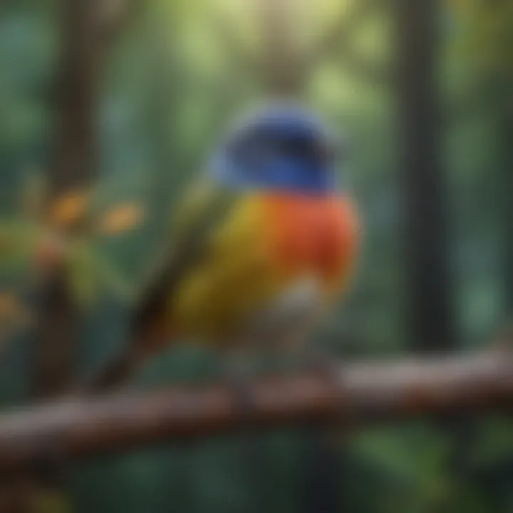 A vibrant songbird perched on a branch, showcasing its colorful plumage.