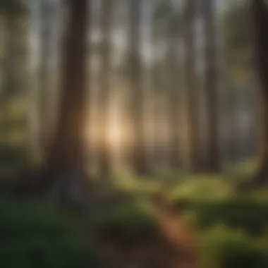 A serene landscape of a Californian pine forest under a clear sky.