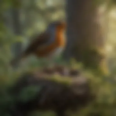 A robin perched near its nest, showcasing environmental interactions