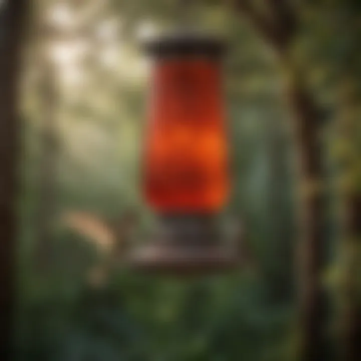 A close-up of a feeder designed for hummingbirds