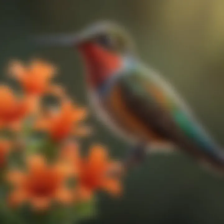 A vibrant hummingbird perched on a flower in Central Texas