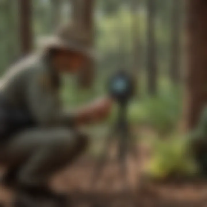 Park ranger conducting a wildlife survey in a lush forest setting.