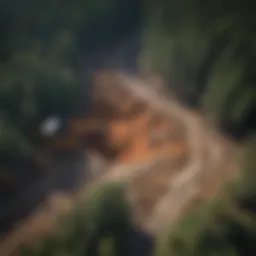 Aerial view of a forest impacted by mining activities