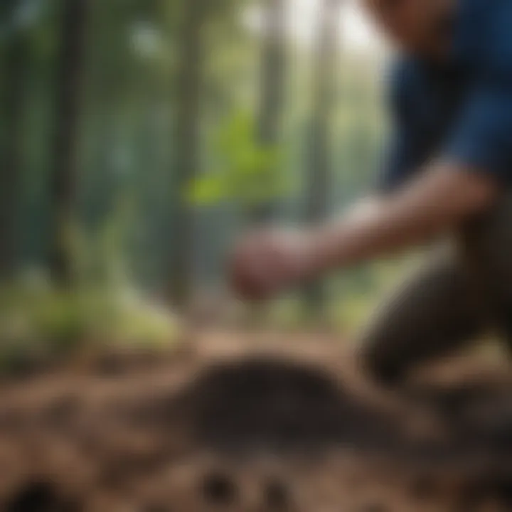 A sapling being planted in a prepared site