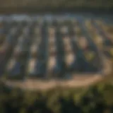 Aerial view of a coastal community impacted by rising sea levels