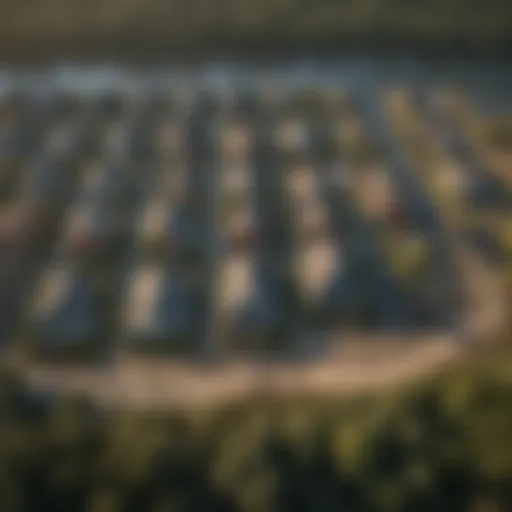 Aerial view of a coastal community impacted by rising sea levels