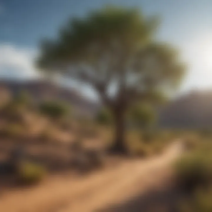 A panoramic view of a thriving desert landscape enriched by shade trees