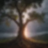 Lightning striking a tree during a thunderstorm