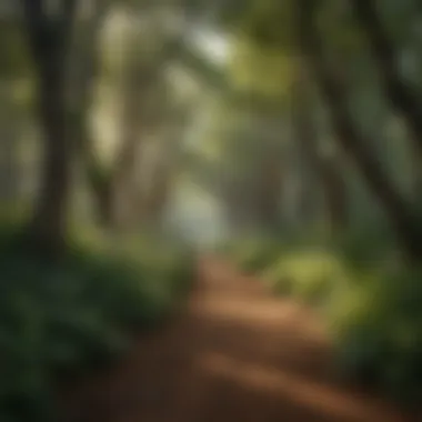 A tranquil path winding through a lush memorial grove.