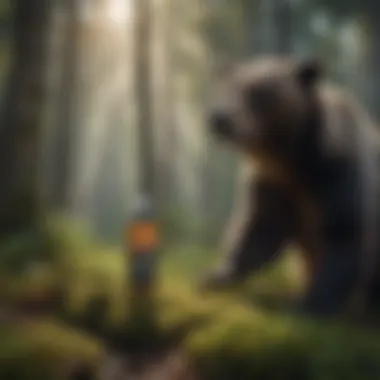 Utilizing Bear Attractant Spray in Nature A tranquil forest scene where bear attractant spray is being utilized.