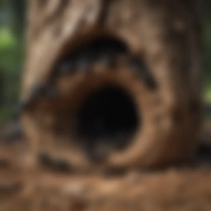 A carpenter ant nest situated in wood, showcasing its nesting habits.