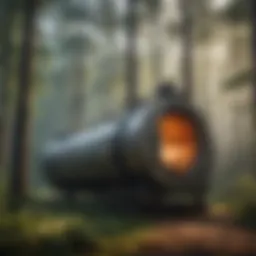 A sophisticated dehumidification kiln in a forestry setting showing advanced technology.