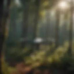 Drone surveying forest canopy