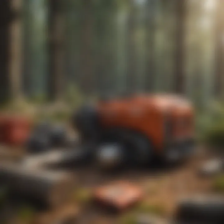 Close-up of forestry management tools designed for fire preparedness.