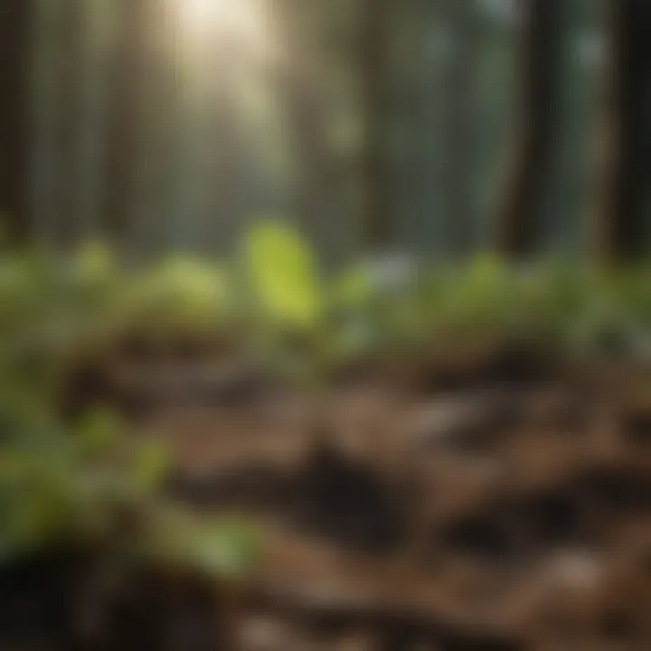 A close-up of seedlings being planted in a grant forest area.