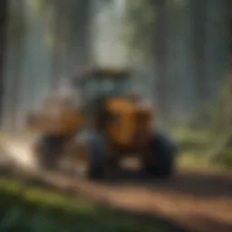 A powerful log skidder navigating through a forest landscape