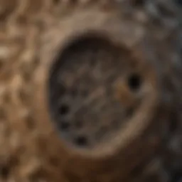 Close-up view of a mason wasp nest showcasing intricate construction