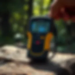 Detailed view of a moisture content meter in action on a timber sample