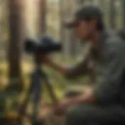 A wildlife technician conducting field research in a forested area