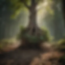 A lush green tree being carefully uprooted from the ground