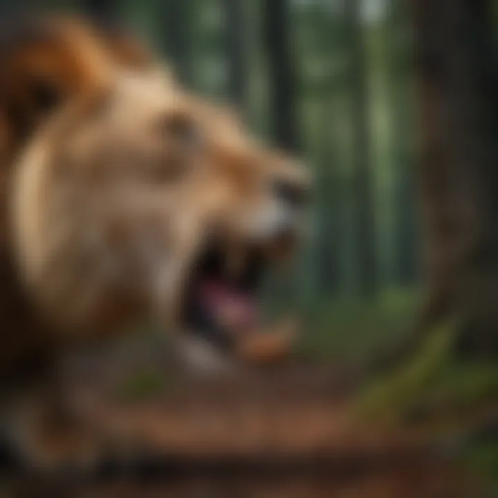 Close-up view of a male lion's paws and claws, highlighting its strength.