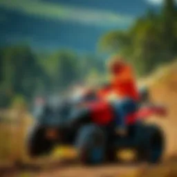 An ATV equipped with a box blade grader working on a landscape